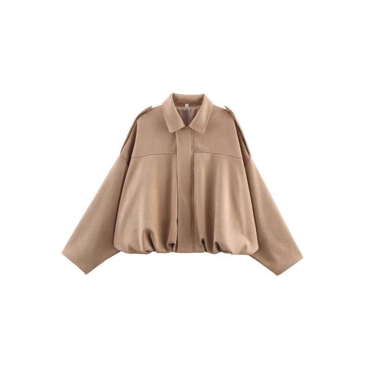 Women's Oversized Short Jacket with Balloon Hem, Shoulder Pads and Concealed Front Placket Mune Fashion