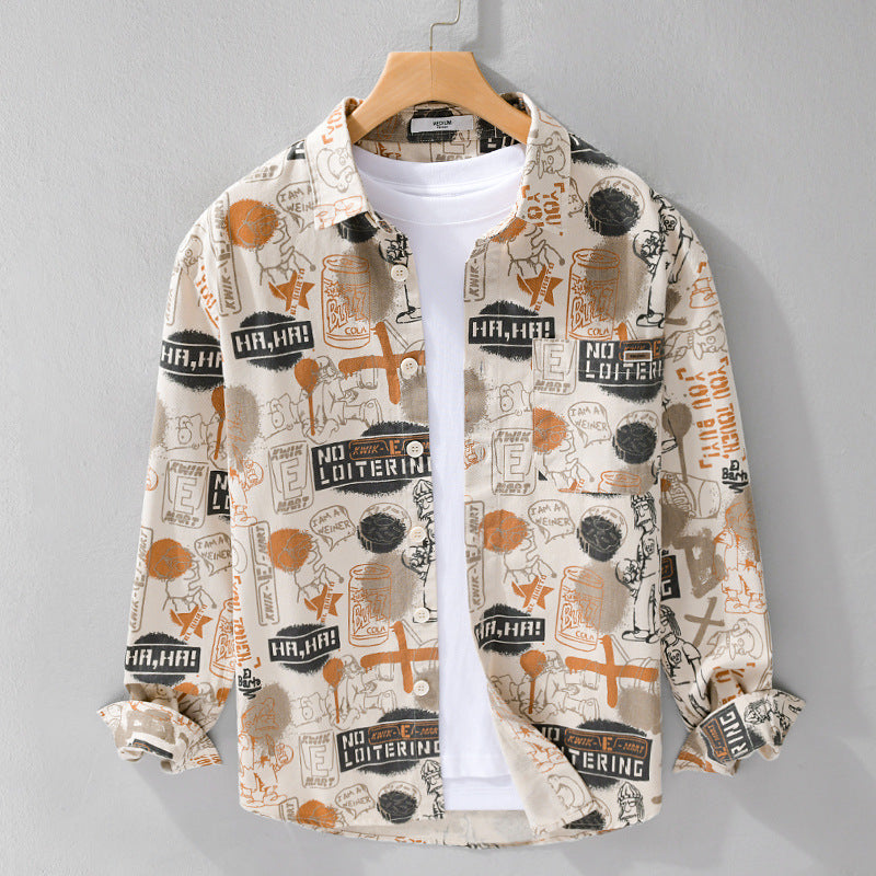 Men's Artistic Graphic Overshirt in Relaxed Layering with Allover Sketch Print and Soft-Touch Cotton Mix Mune Fashion