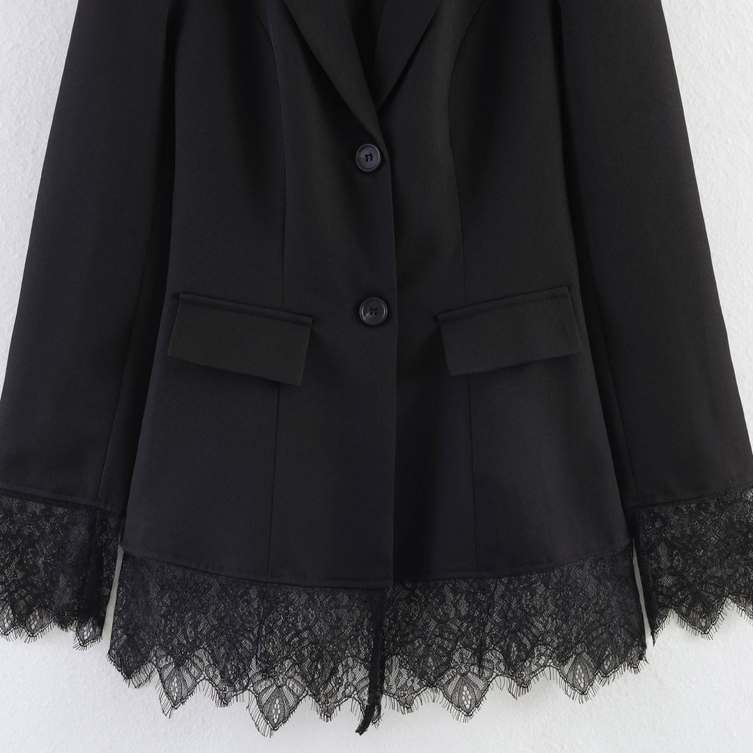 Women's tailored blazer with lace hem and flap pockets Mune Fashion