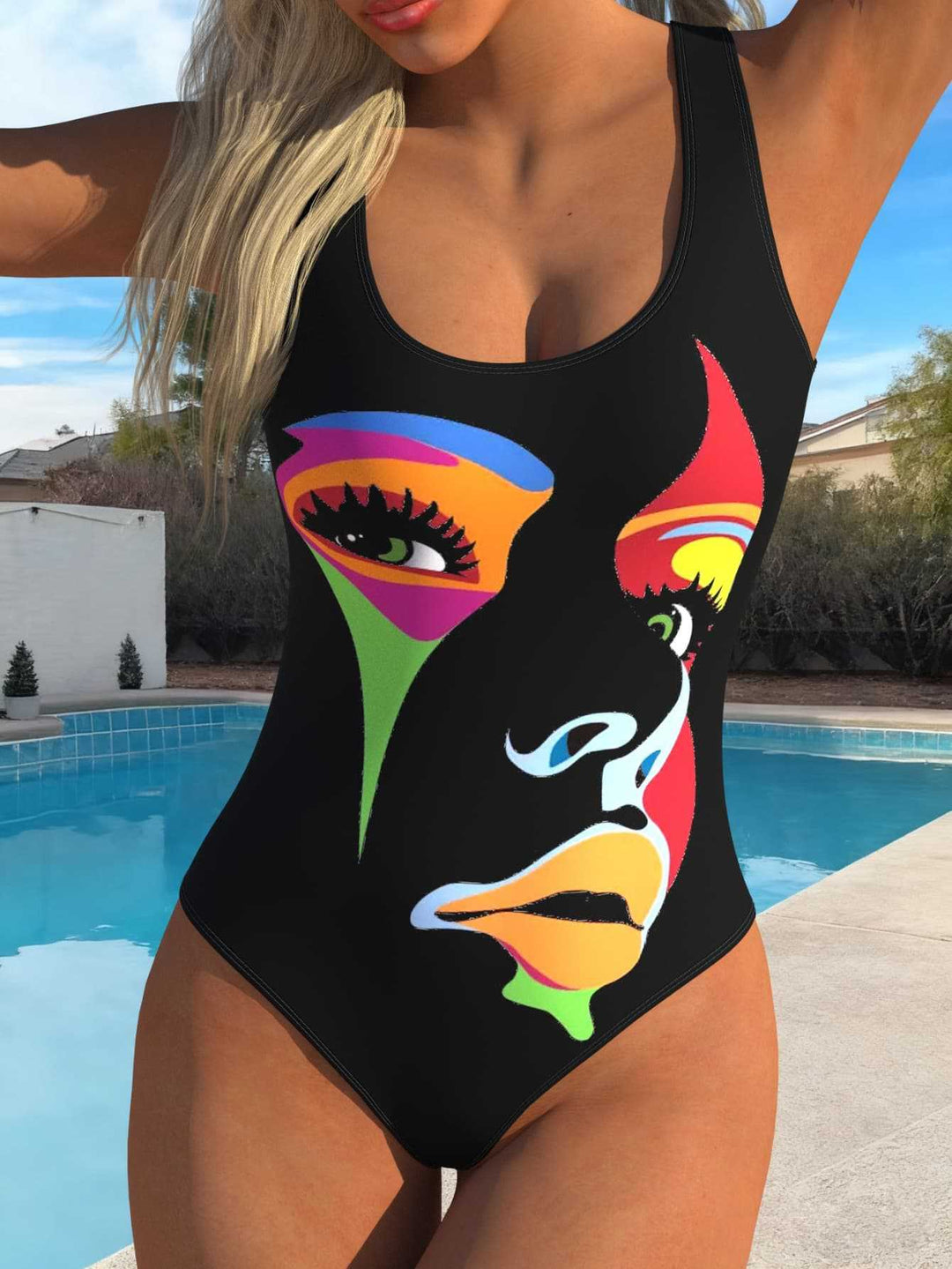 Ladies swimsuit with creative graphic design and high leg cut Mune Fashion