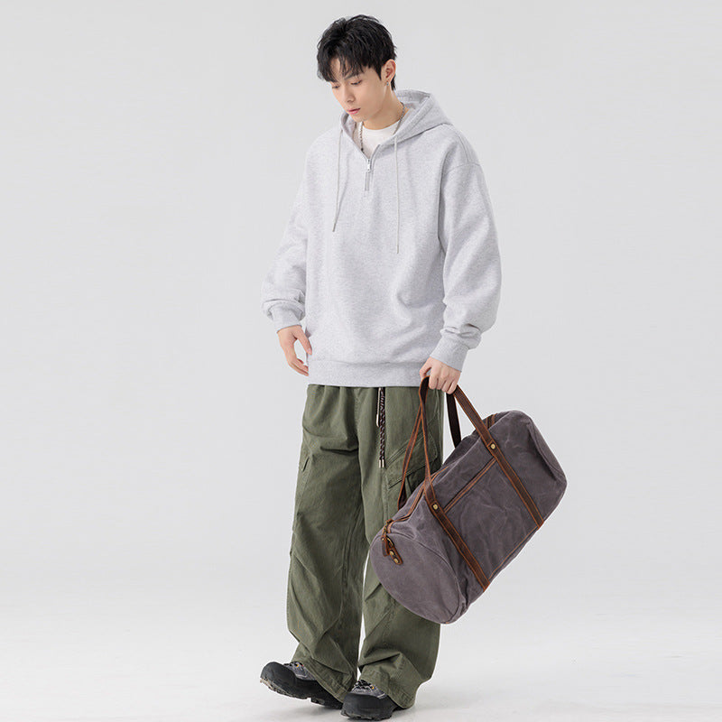 Unisex Oversize Hoodie with Half Zip, Fleece Lining and Ribbed Hem Drune