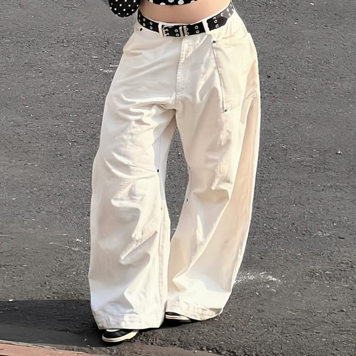 Women's wide Highwaist canvas pants in carpenter style with high waistband and patch pockets Mune Fashion