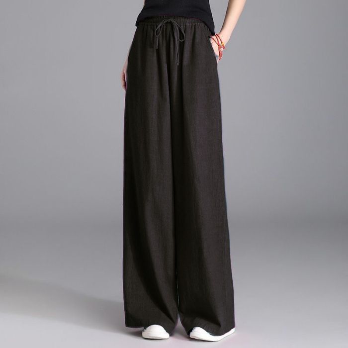 Women's wide Palazzo linen pants with elastic drawstring waistband and side pockets Mune Fashion