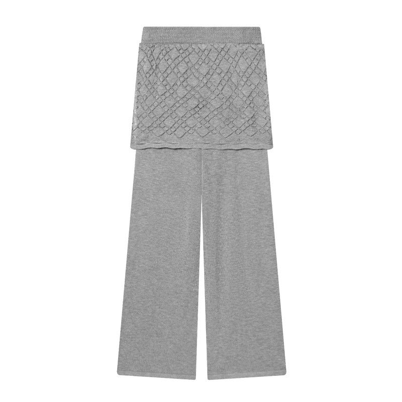 Women's Fine Knit Loungewear Set with Round Neck Sweater, Wide Palazzo and Structured Skirt Overlay Mune Fashion