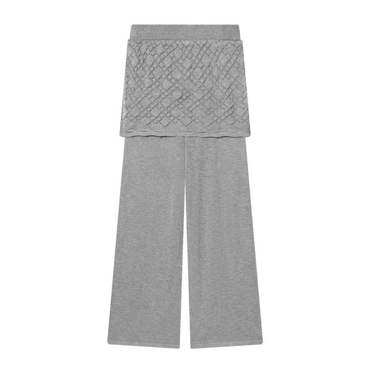 Women's Fine Knit Loungewear Set with Round Neck Sweater, Wide Palazzo and Structured Skirt Overlay Mune Fashion