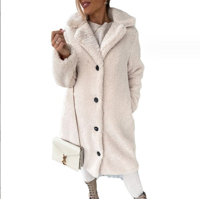 Women's longer cozy teddy coat with button closure and hood Mune Fashion