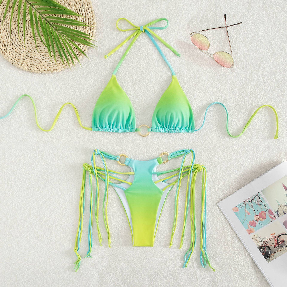 Women's triangle bikini with fashionable lace-up look and shimmering ring details Mune Fashion