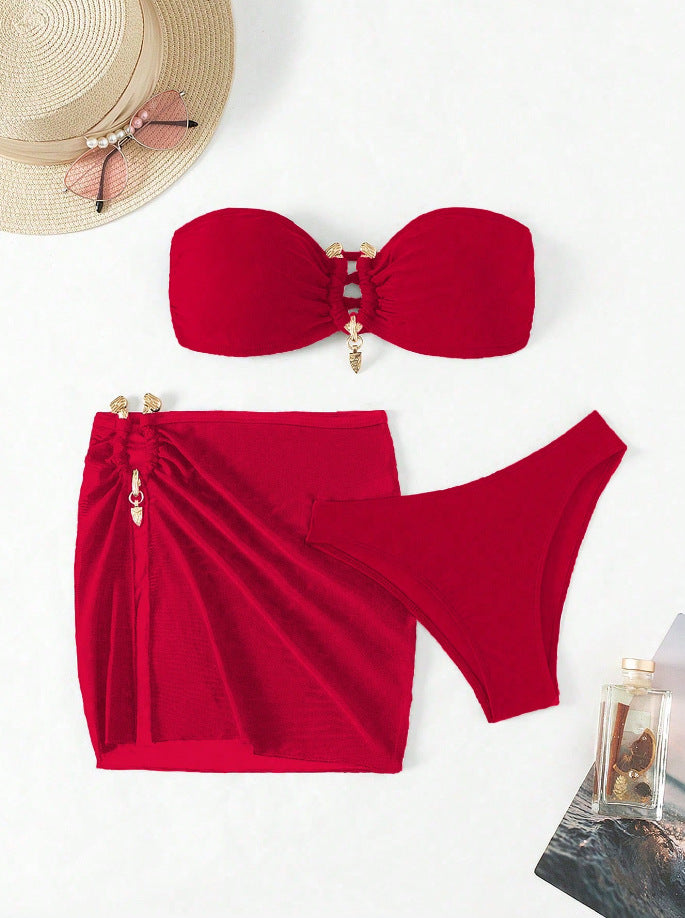 Ladies Bandeau Bikini Set with Elegant Skirt Overlay Mune Fashion