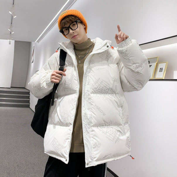 Men's padded oversized quilted jacket with hood and allover print Mune Fashion