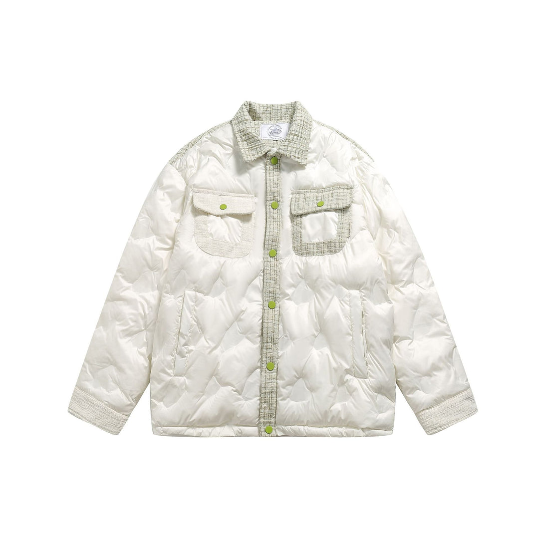 Women's quilted shirt jacket with tweed trim and flap pockets Mune Fashion