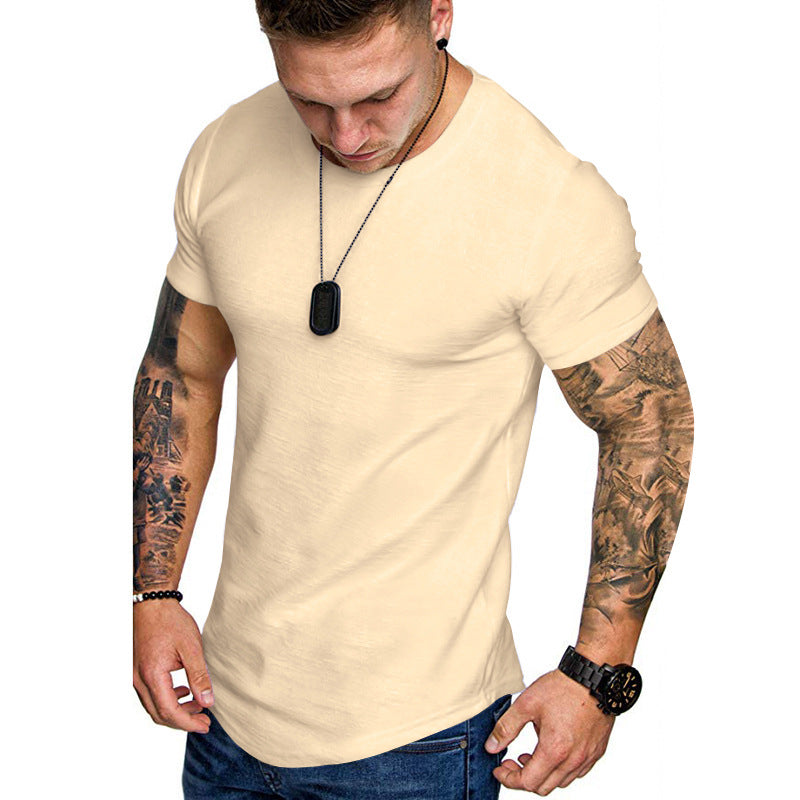 Men's figure-hugging round neck shirt with athletic cut elastic cotton-elastane mix and rounded hem Mune Fashion