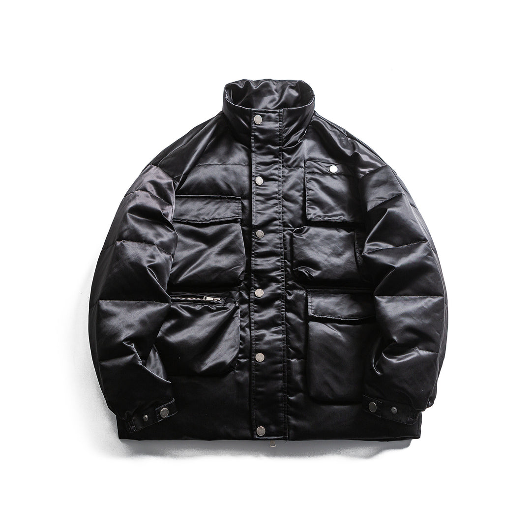 Men's Boxy Insulation Jacket in Field Style with Cargo Pockets and High Standing Collar Mune Fashion