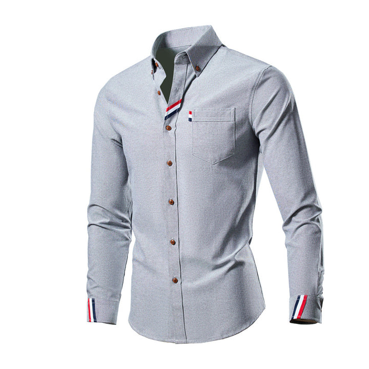 Men's fitted button-down shirt with chest pocket, elastic cotton blend, and contrast stripe details Mune Fashion