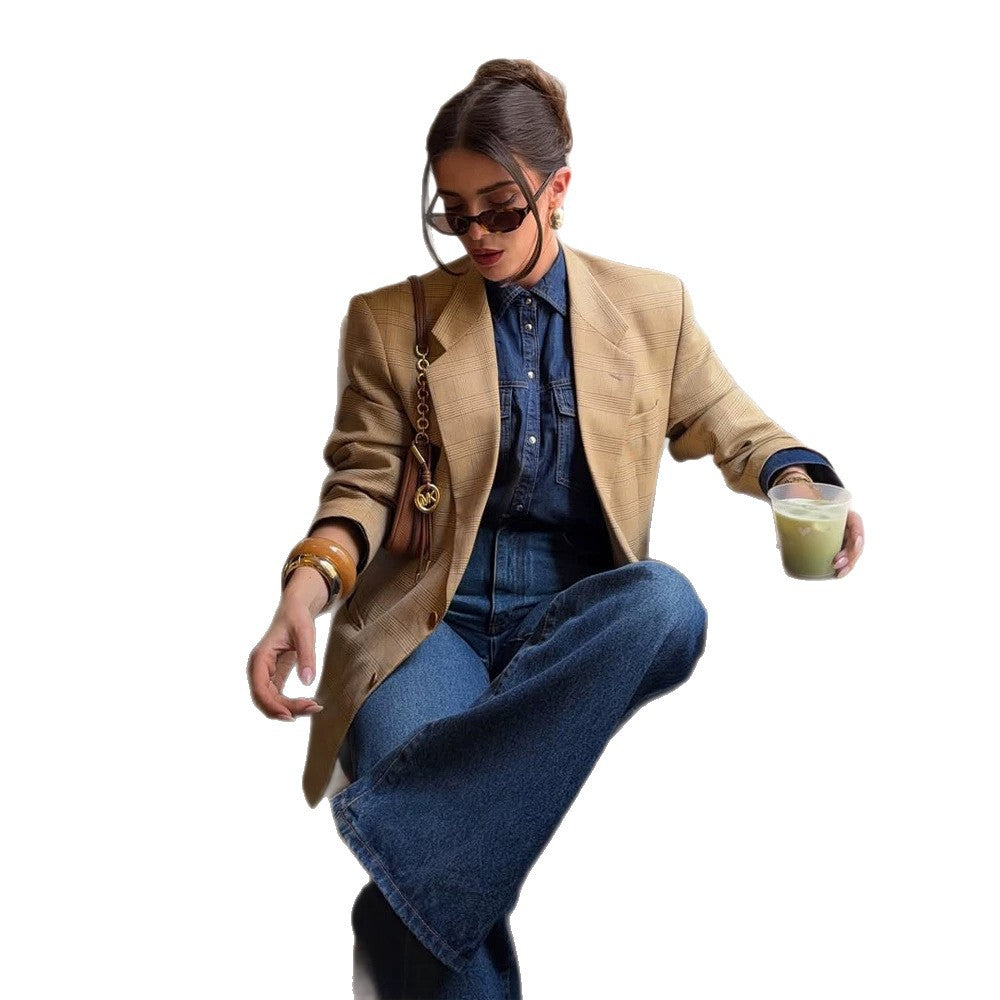 Women's Oversized Glencheck Blazer in a boxy cut with a distinctive shoulder section Mune Fashion
