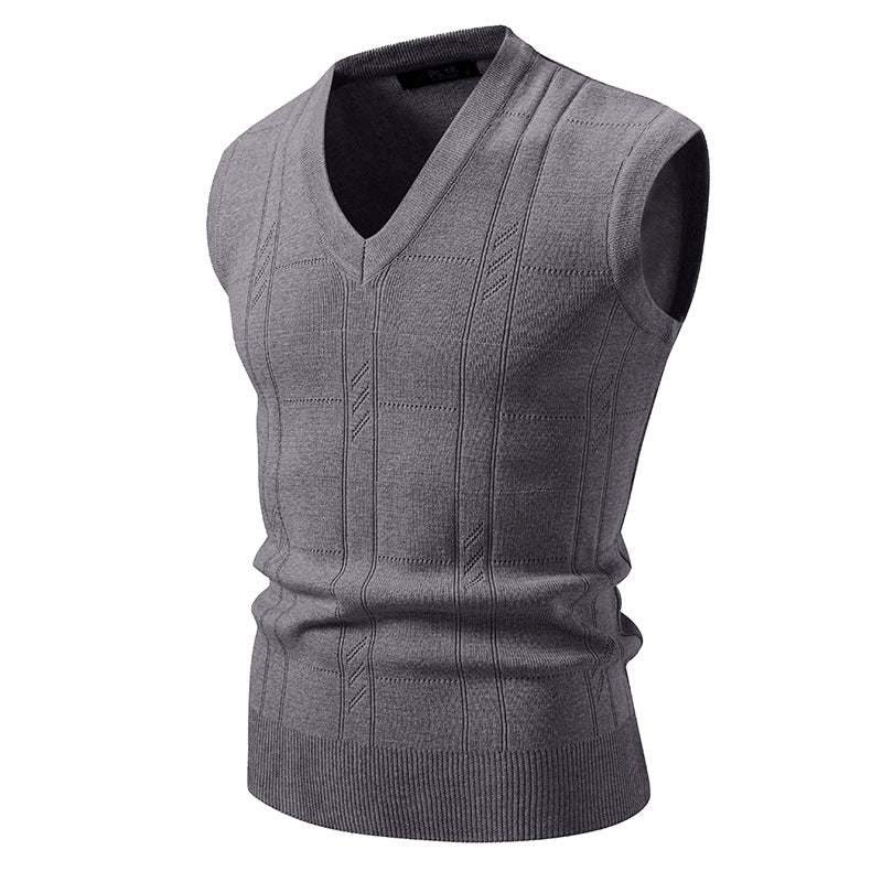 Men's sleeveless knitted vest with V-neck, fine textured knit and elastic waistband Mune Fashion
