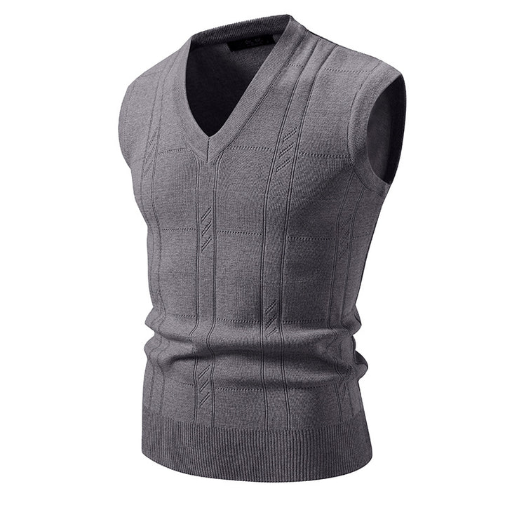 Men's sleeveless knitted vest with V-neck, fine textured knit and elastic waistband Mune Fashion