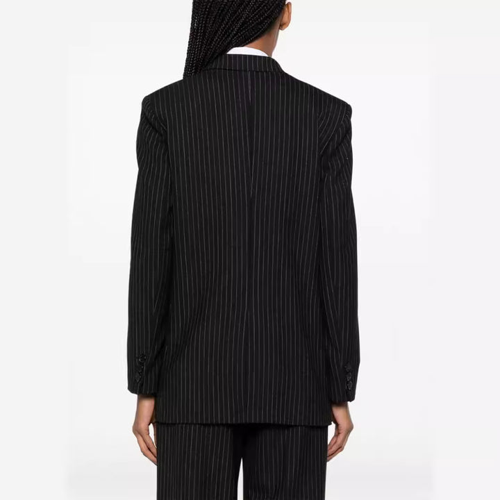Women's Two-Piece Pinstripe Suit with Oversized Double-Breasted Design and Wide Pleated Trousers Mune Fashion