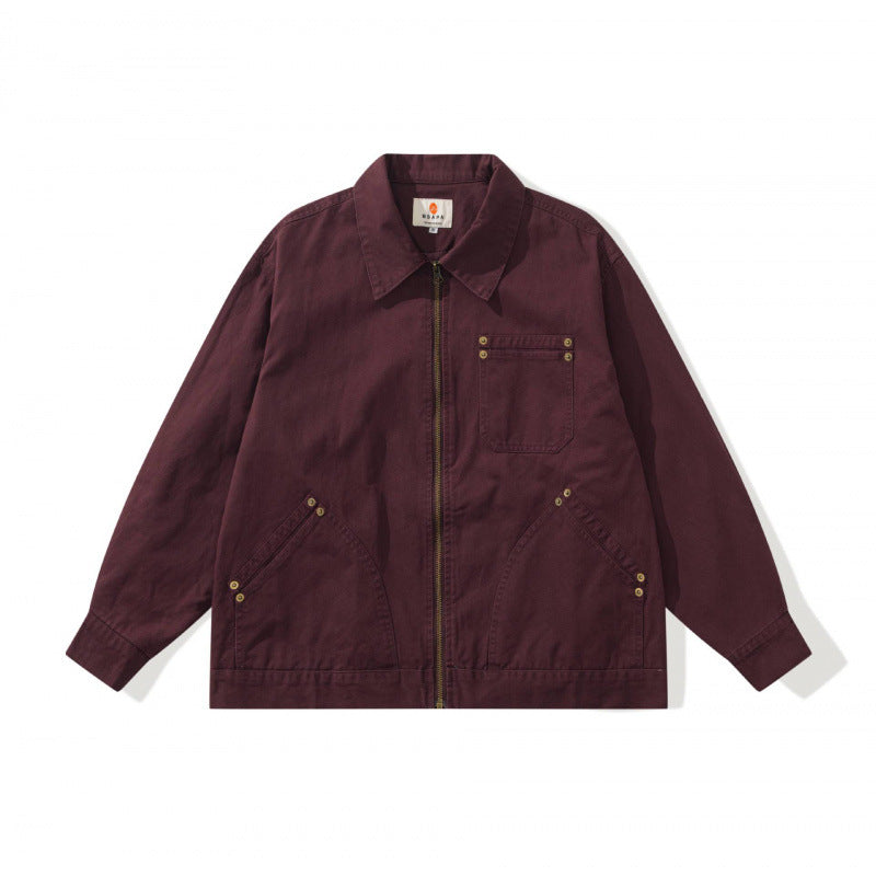 Unisex Boxy Canvas Worker Jacket with Front Zip and Stud Applications Mune Fashion