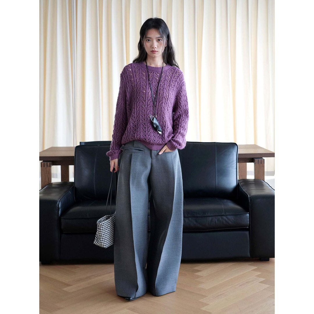 Women Loose Ajour Knit Sweater with Round Neck