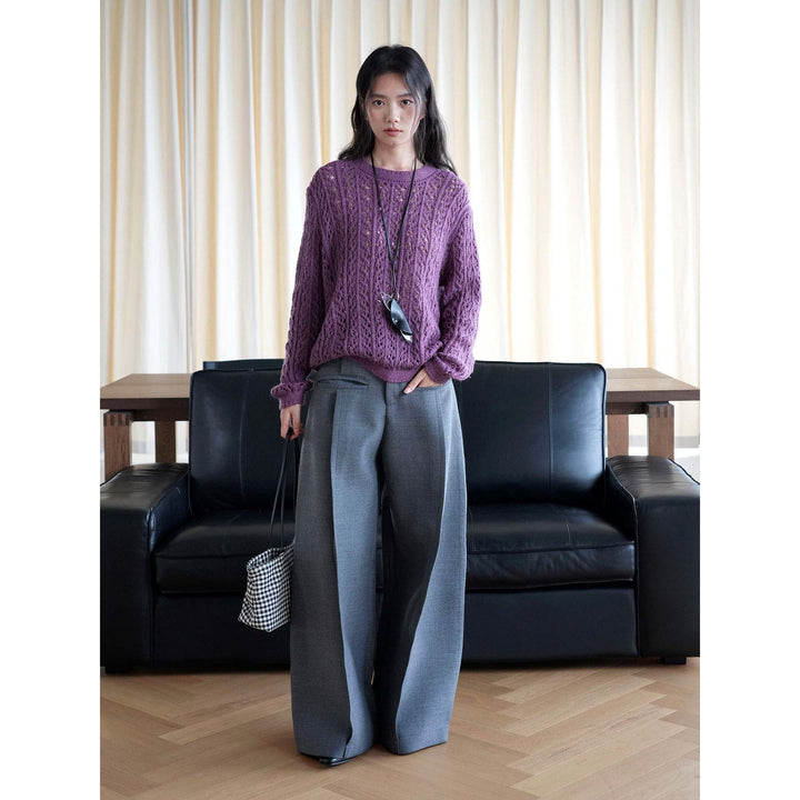 Women Loose Ajour Knit Sweater with Round Neck