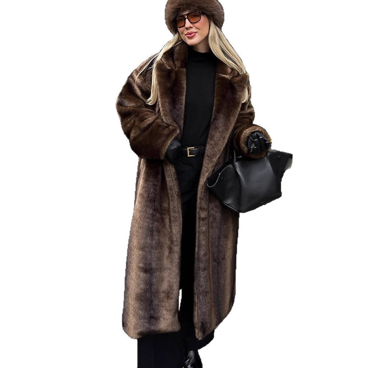 Women Luxurious Long Faux Fur Coat with Oversized Cut and Warming Lining Mune Fashion