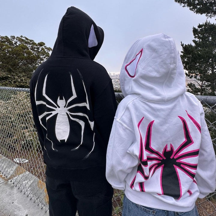 Unisex Hoodie with contrasted spider motif back print and ear hoodie Mune Fashion