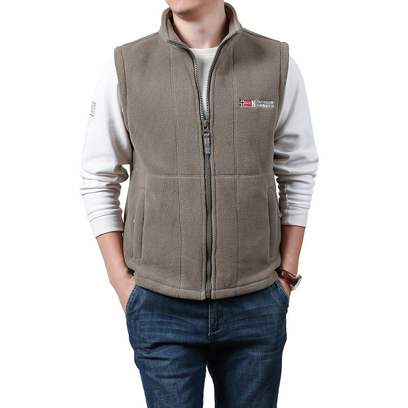 Men's Warm Fleece Outdoor Vest with Full Zip and Stand Collar Mune Fashion