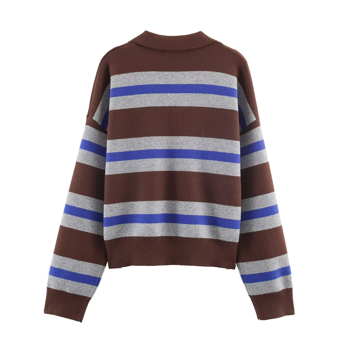 Women's oversized rugby pullover with polo collar, V-neck and wide stripes Mune Fashion