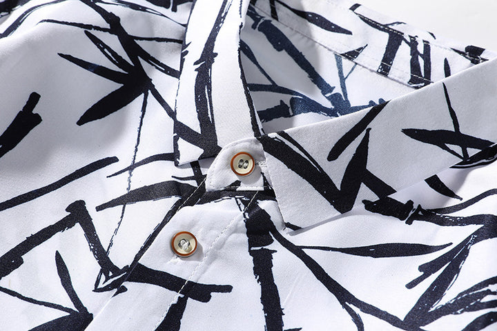 Men's loose-fitting shirt with all-over bamboo print and Kent collar Mune Fashion