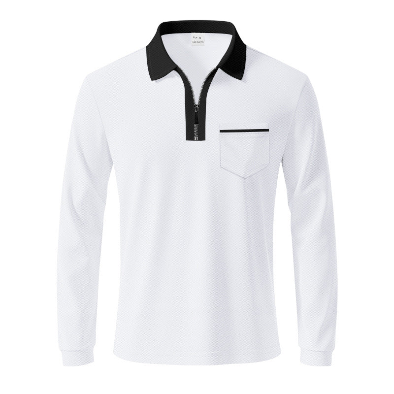 Men's long-sleeved polo with half zip, patch chest pocket, and fine structure jersey quality Mune Fashion