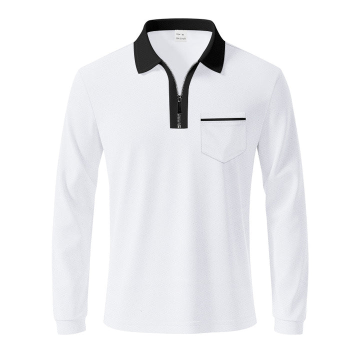 Men's long-sleeved polo with half zip, patch chest pocket, and fine structure jersey quality Mune Fashion