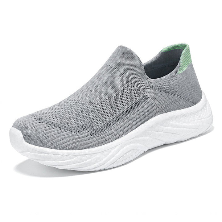 Women's seamless knit slip-on comfort running shoe with sock-like shaft and cushioned wave EVA sole Mune Fashion