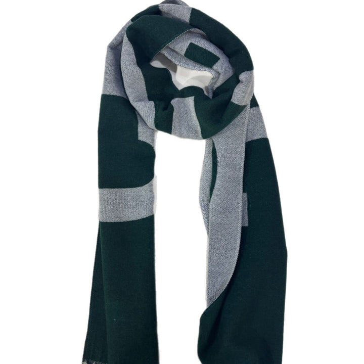 Women Oversize Knit Scarf with Block Stripes and Fringes Mune Fashion