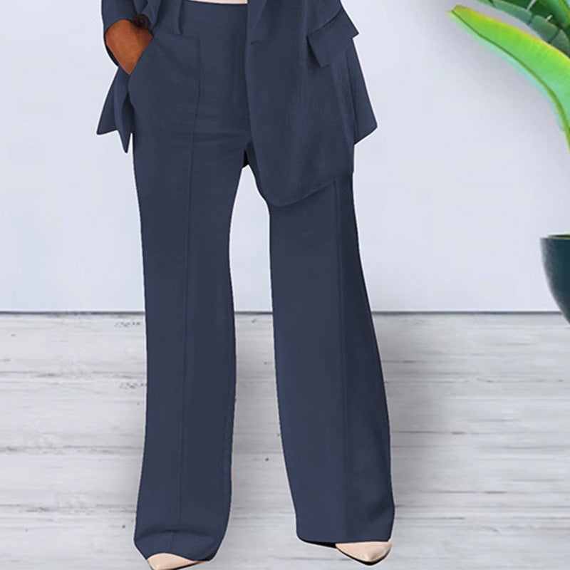Women’s office-appropriate pantsuit set with wide trousers and tailored blazer Mune Fashion
