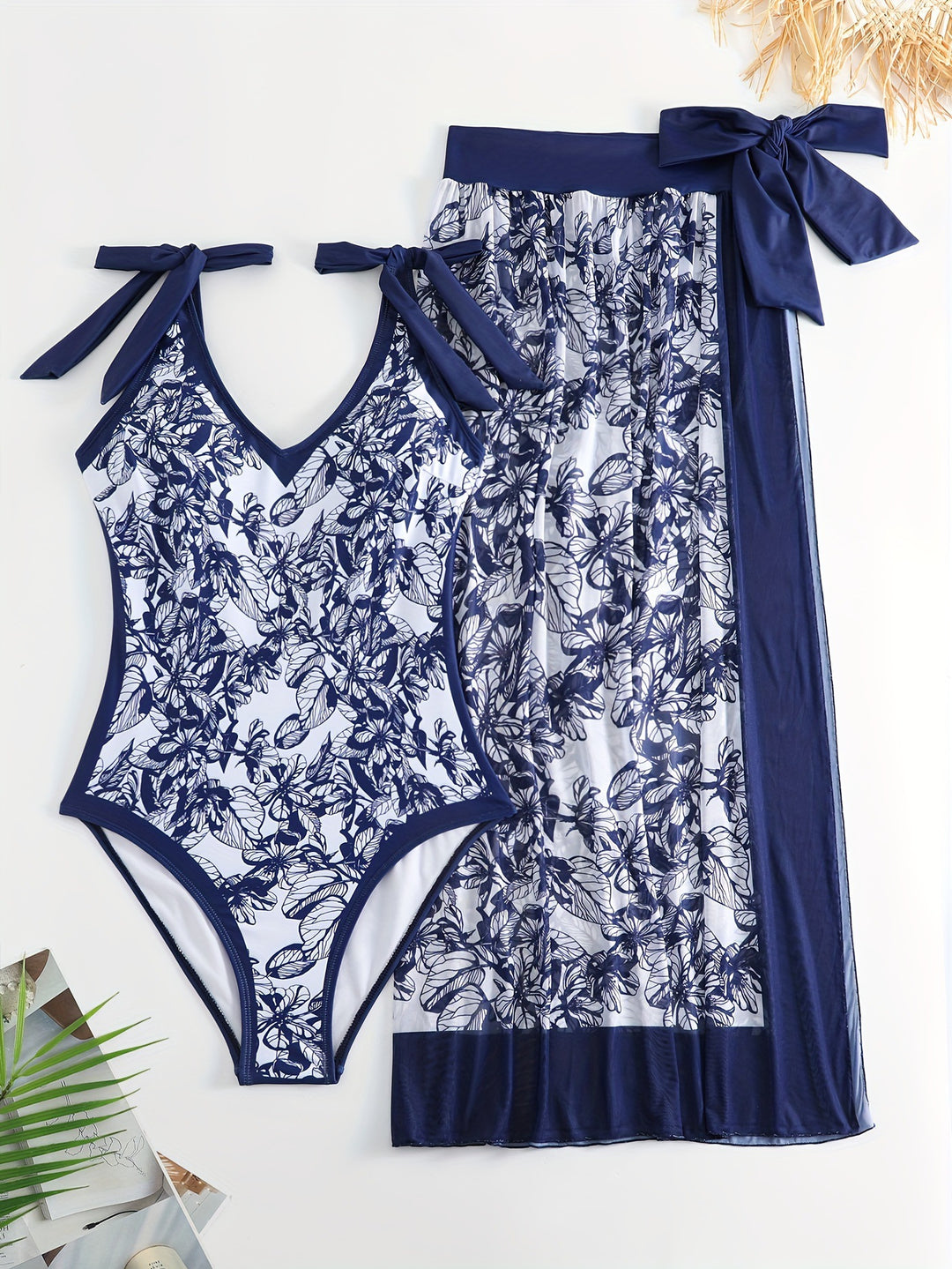 Women's One-Piece Swimsuit with Floral Overlay Mune Fashion