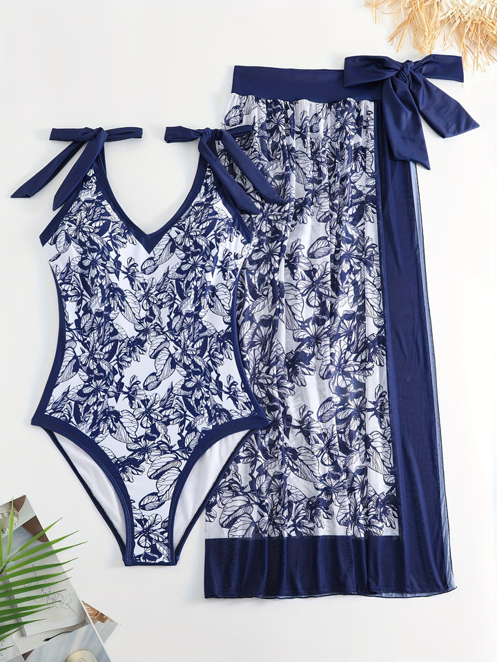 Women's One-Piece Swimsuit with Floral Overlay Mune Fashion