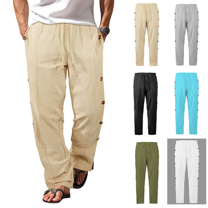 Men's Relaxed-Fit Casual Pants with Side Decorative Button Plackets, Elastic Waistband and Drawstring Mune Fashion