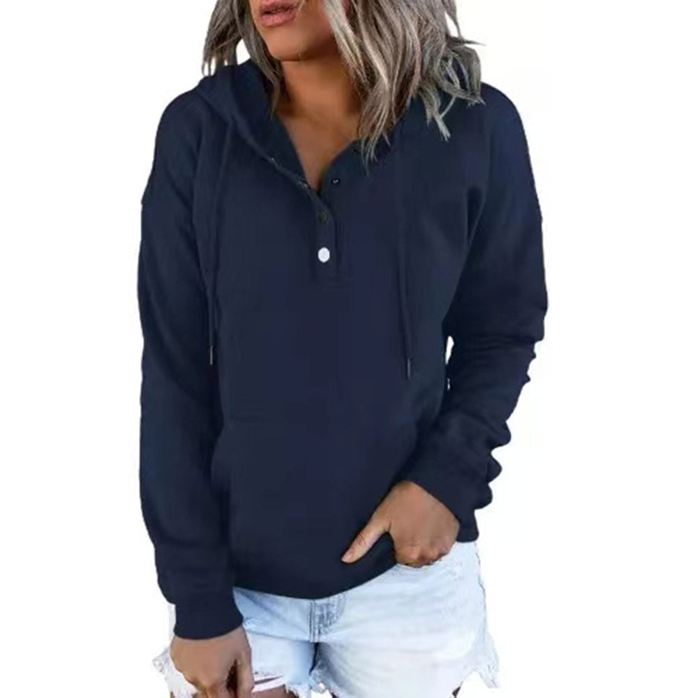 Women's hoodie with Henley button placket, kangaroo pocket, and loose fit Mune Fashion