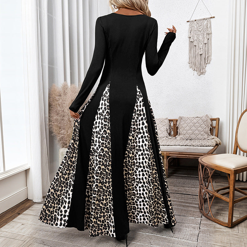 Women's maxi dress with inserted animal print panels and square neckline Mune Fashion