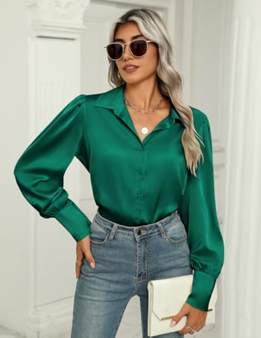 Women Elegant Satin Blouse Mune Fashion