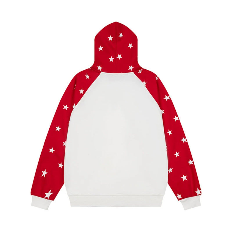 Women's hoodie in raglan style with star all-over, kangaroo pocket and vintage print Mune Fashion