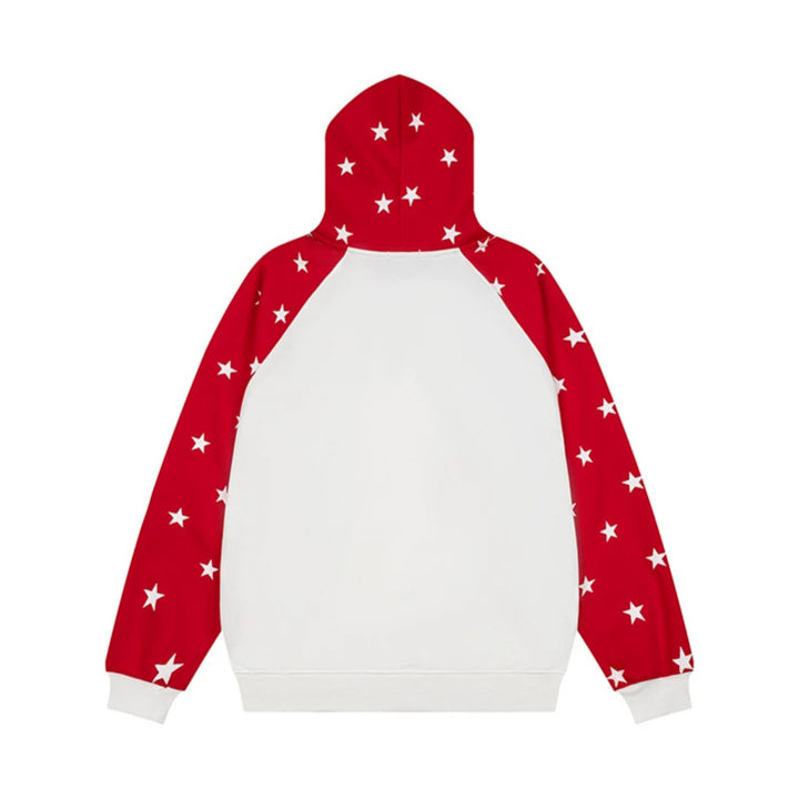 Women's hoodie in raglan style with star all-over, kangaroo pocket and vintage print Mune Fashion