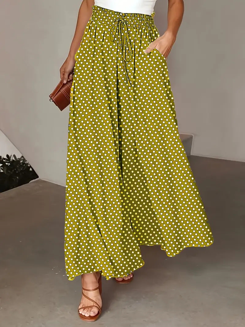 Women's Wide Cut Summer Pants with Polka Dot Design Mune Fashion