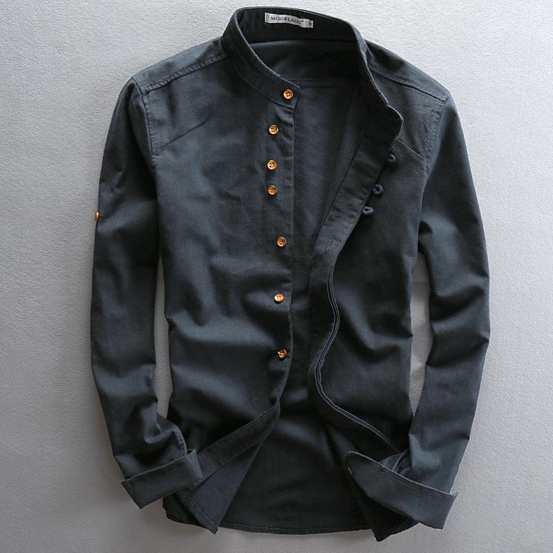 Men's Lightweight Linen Overshirt with Stand Collar and Decorative Button Placket Mune Fashion