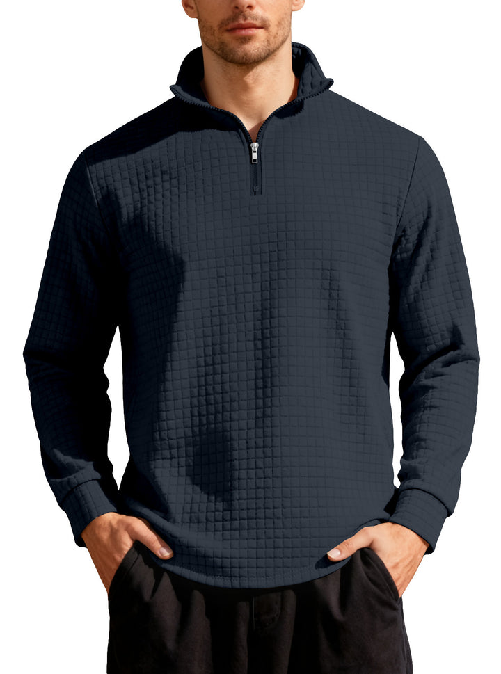 Men's nan City Thermal Pullover with short zipper stand-up collar and fine square structure Mune Fashion