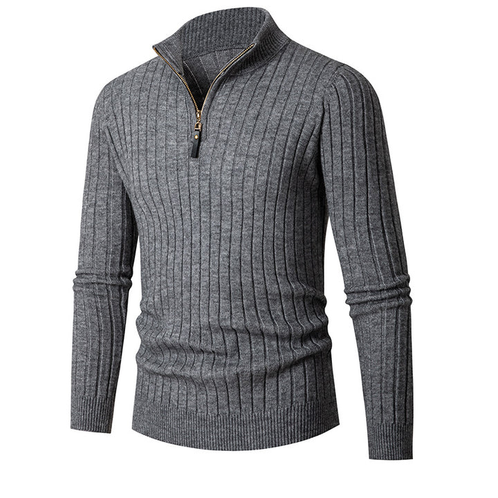 Men's ribbed turtleneck sweater with half zipper and stand-up collar Mune Fashion