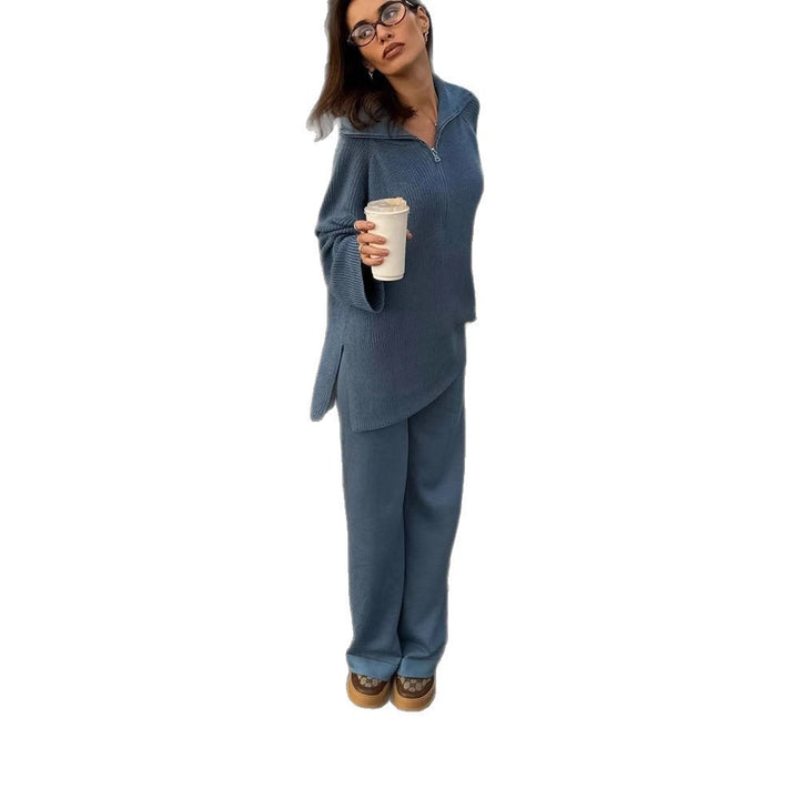 Women's knit tunic with half zipper and wide standing collar Mune Fashion