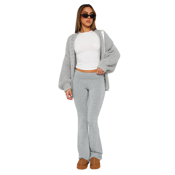 Women’s Stretch Lounge Set with cropped long sleeve top and flared high-waisted pants Mune Fashion