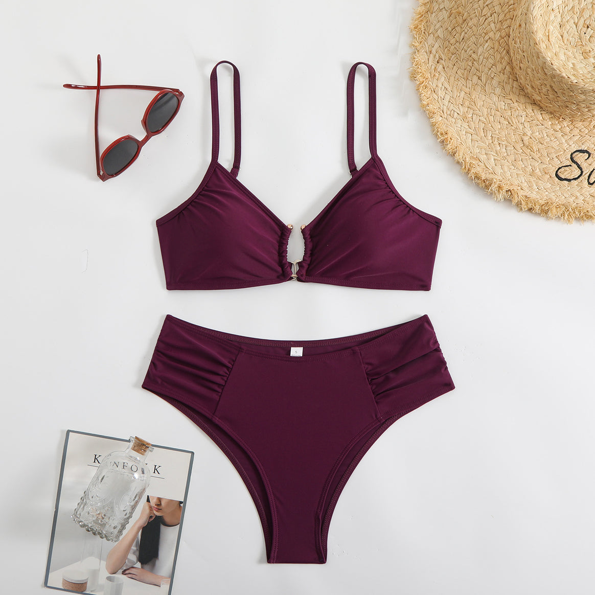 Ladies fashionable triangle bikini with side gathers Mune Fashion