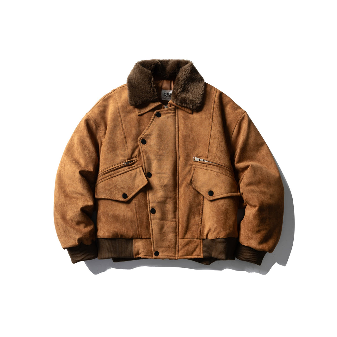 Men's Quilted Flight Jacket with Faux Fur Collar, Velvet-Suede Look and Utility Pockets Mune Fashion